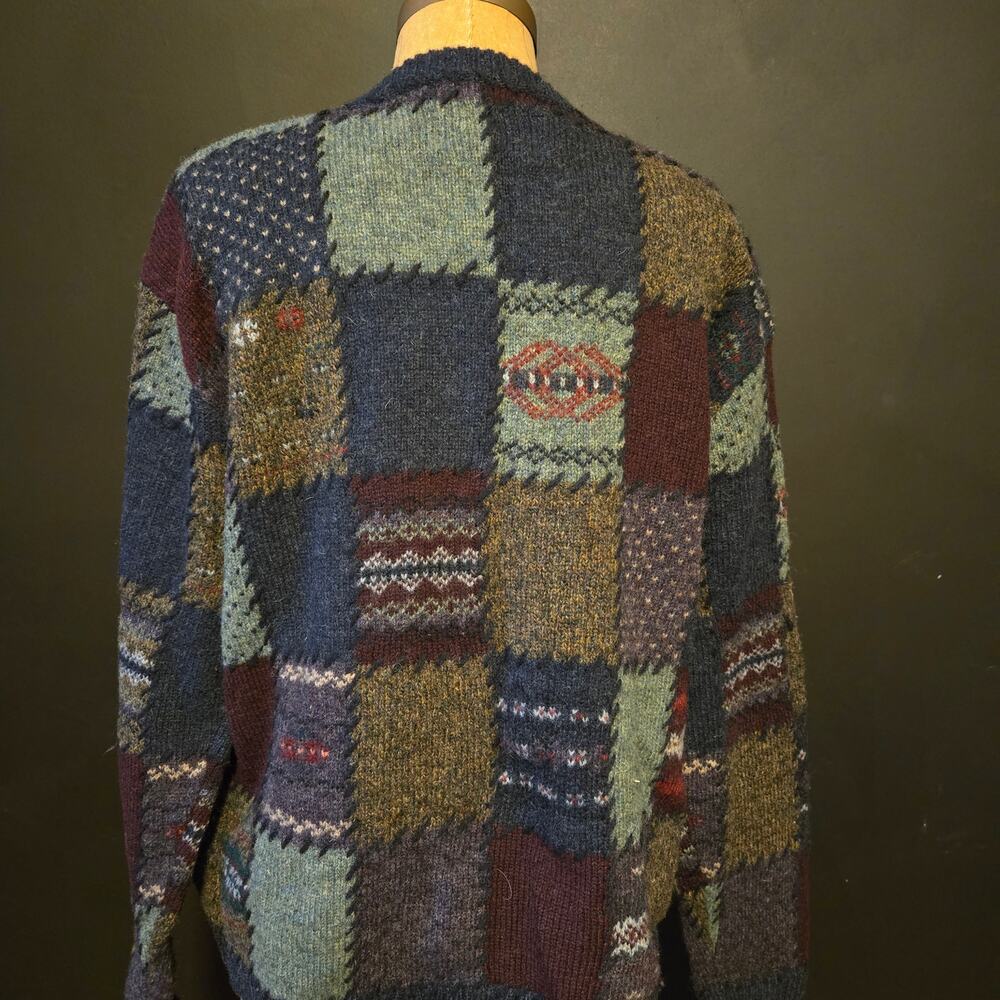 VTG Eddie Bauer "Legend Collection" Deer Bay Patchwork Knit Cardigan medium - Picture 4 of 10